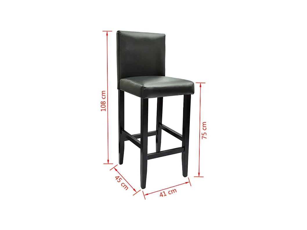 Juego de dos taburetes de bar de diseño silla asiento de piel sintética negro 1202057