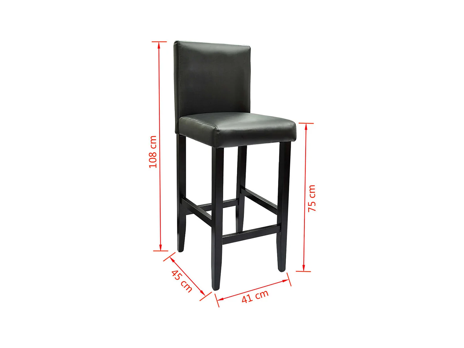 Juego de dos taburetes de bar de diseño silla asiento de piel sintética negro 1202057