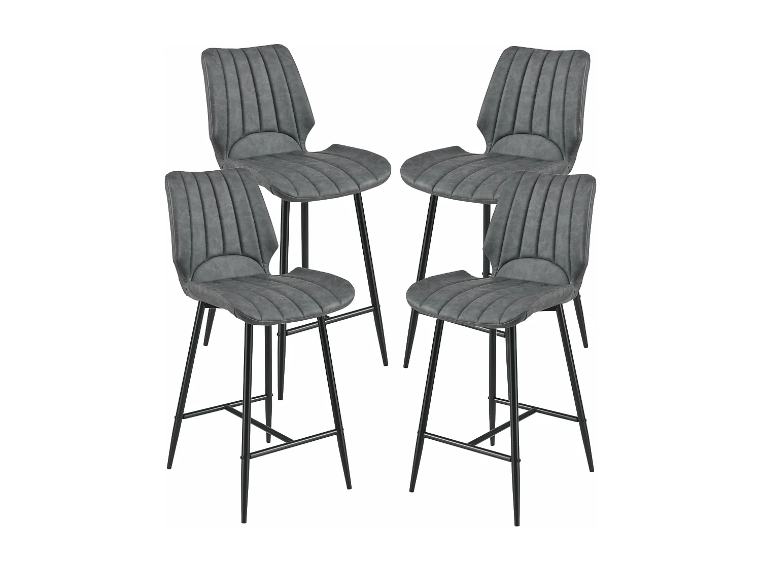 Juego de 4 taburetes de bar juego de taburetes de cocina imitación cuero gris oscuro metal 102,5 cm x 46,5 cm x 51 cm 03_0003716