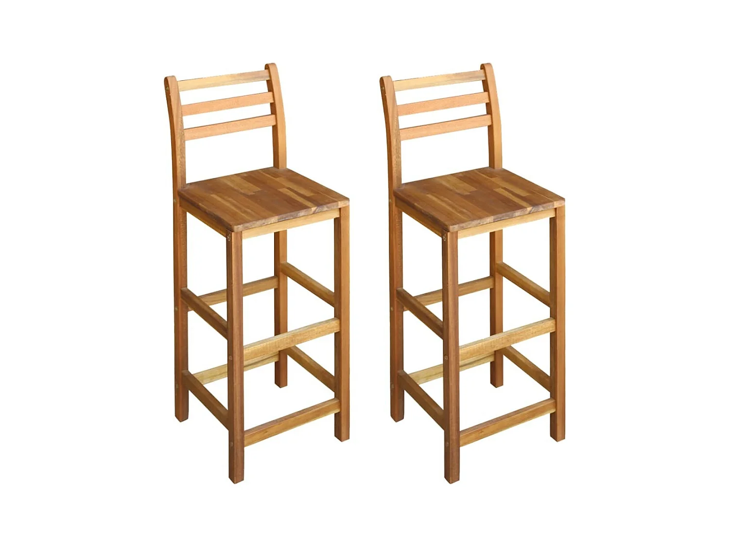 Juego de dos taburetes de bar de diseño con asiento de madera maciza de acacia 1202053
