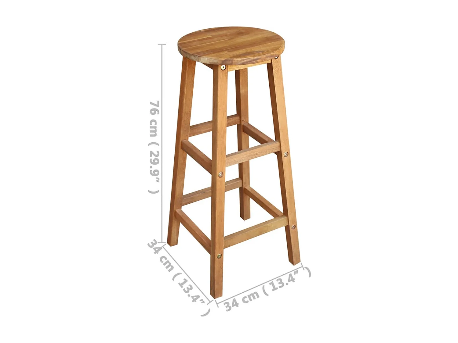 Juego de dos taburetes de bar de diseño con asiento de madera maciza de acacia 1202064