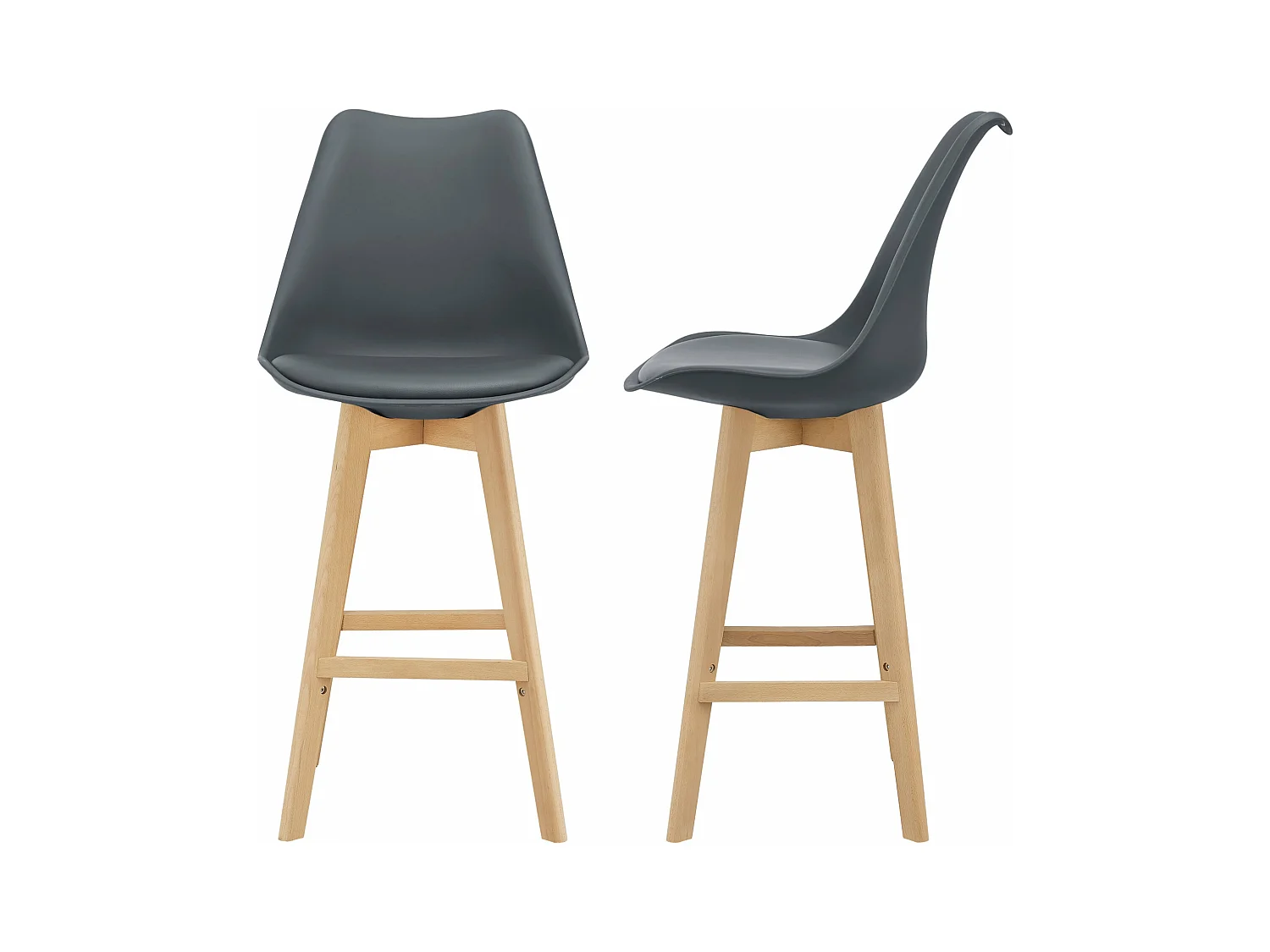 Conjunto de 2 bancos altos com encosto e apoio para os pés em plástico sintético faia 105 cm cinza 03_0002779