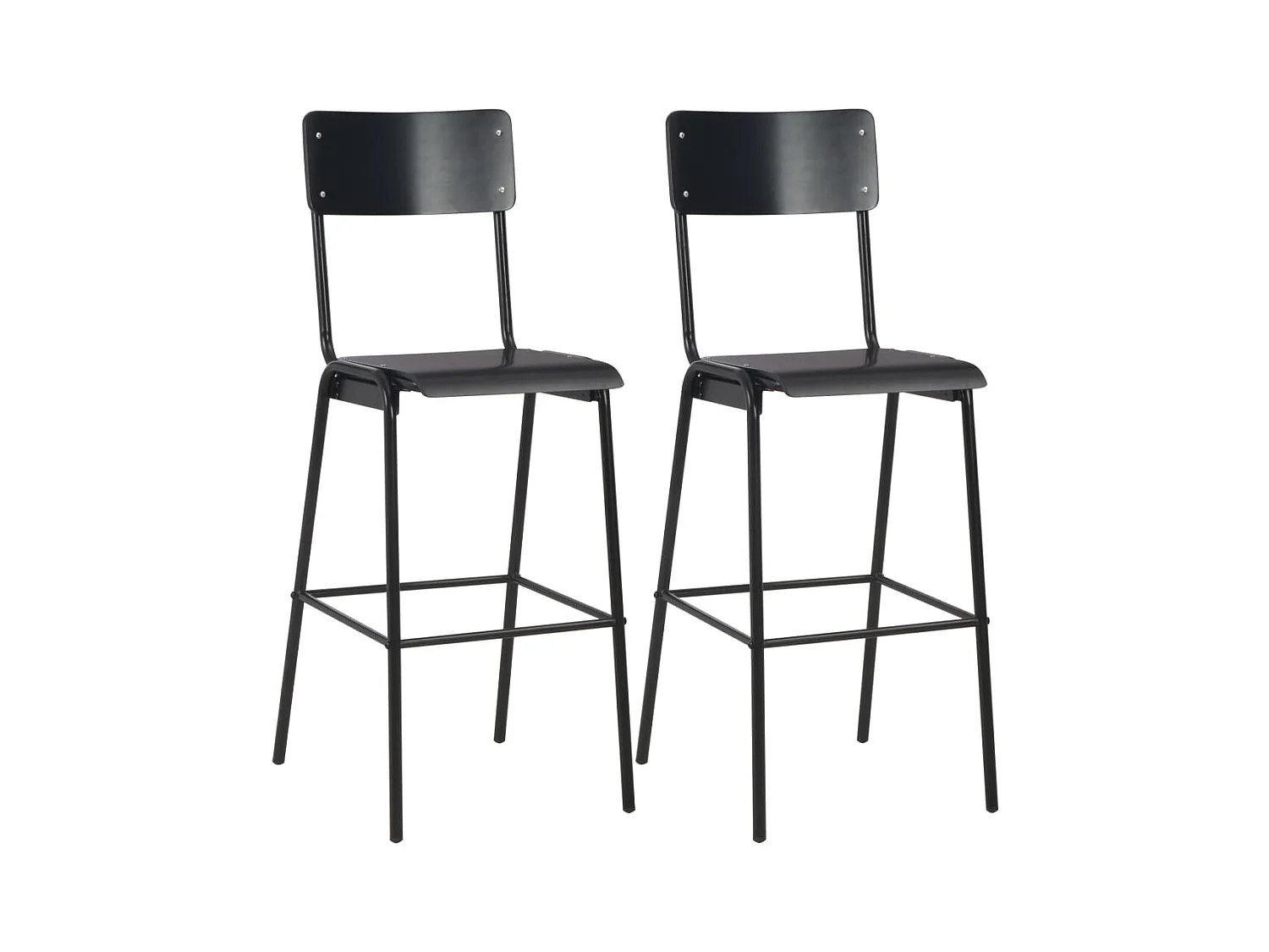 Conjunto de dois bancos de bar de design com assento preto em madeira compensada maciça e aço 1202125