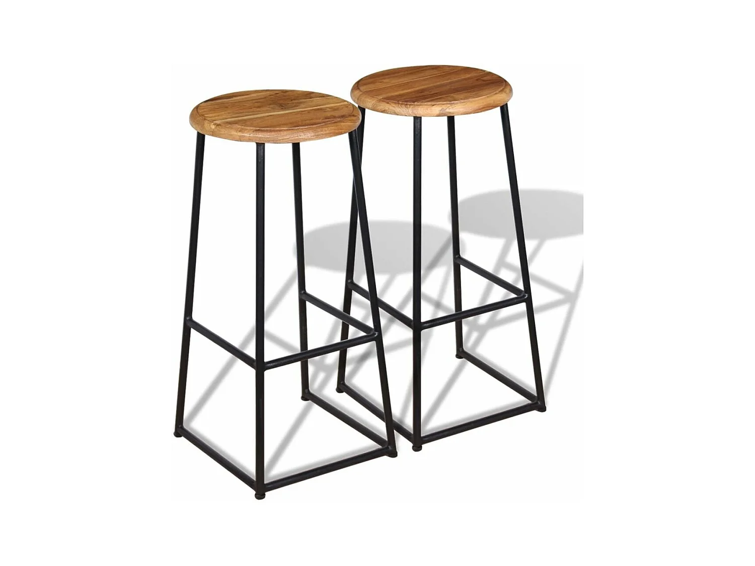 Juego de dos taburetes de bar de diseño con asiento de silla de teca maciza marrón 1202160
