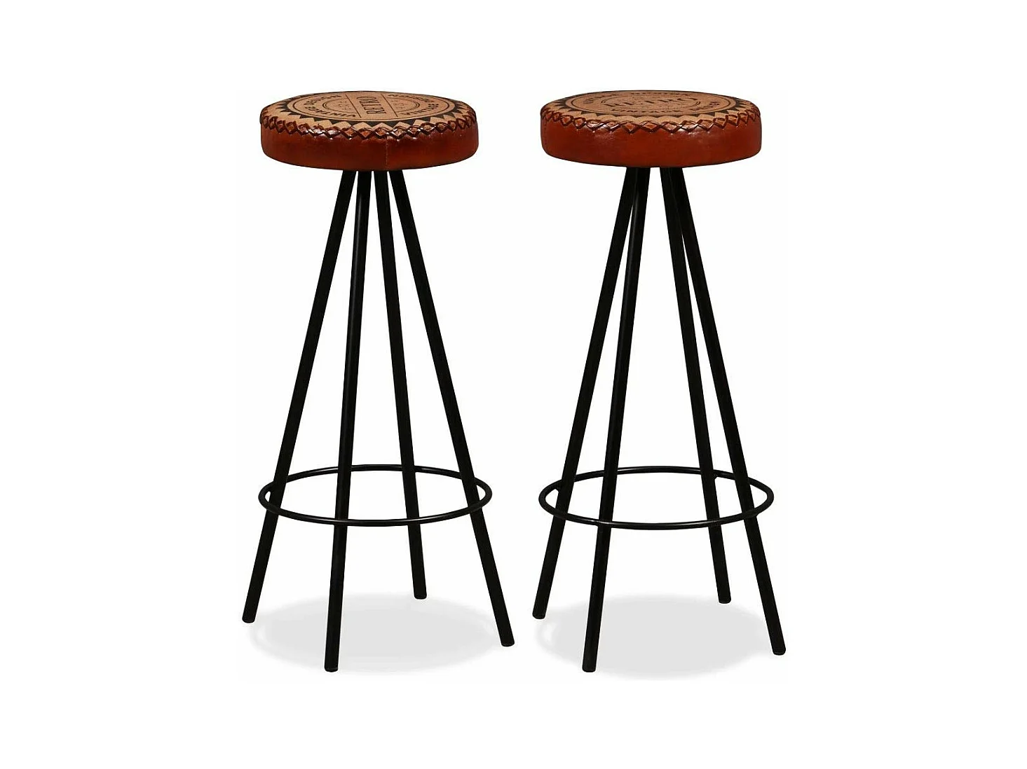 Set di due sgabelli da bar di design sedia seduta in vera pelle e tela marrone 1202167
