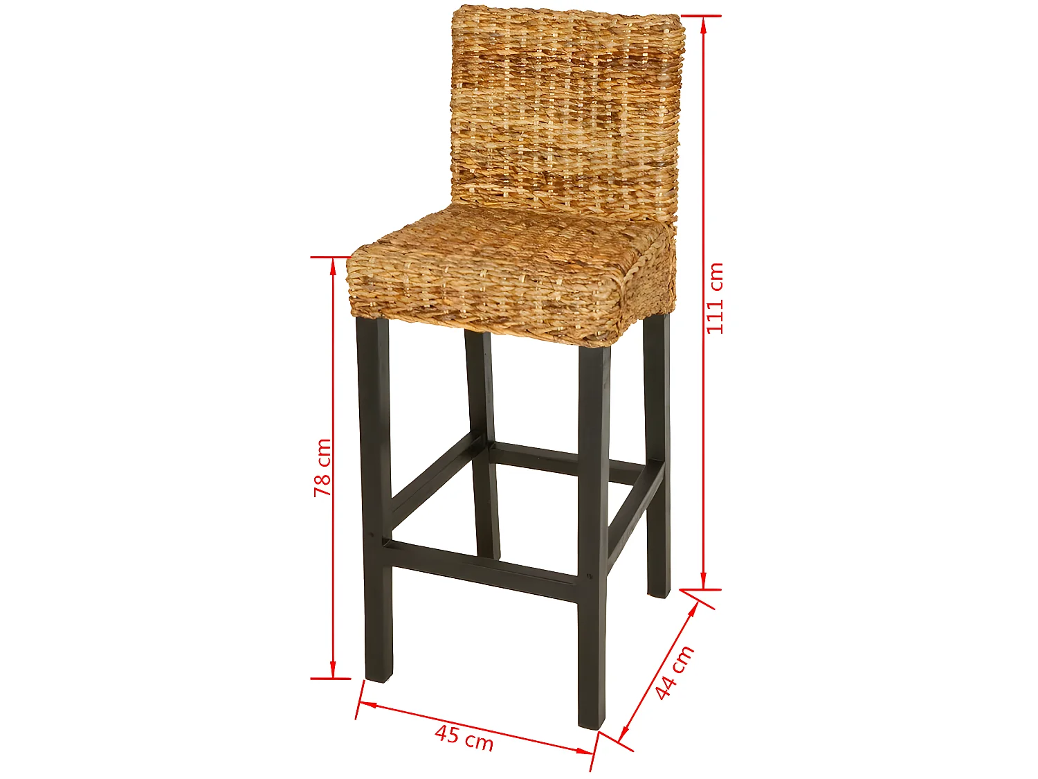 Conjunto de dos taburetes de bar de diseño con asiento de mango y madera de abacá marrón 1202058