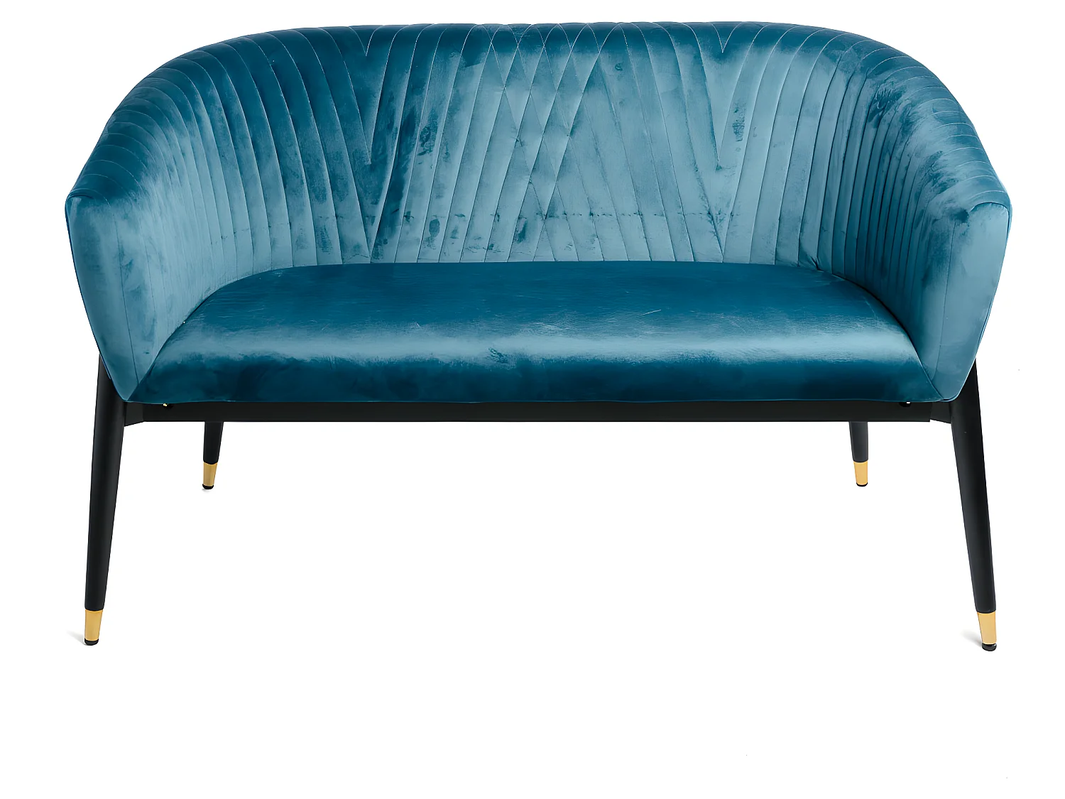 Canapé 2 Places En Velours Bleu Paon Rembourré Design Contemporain 131x67x79cm