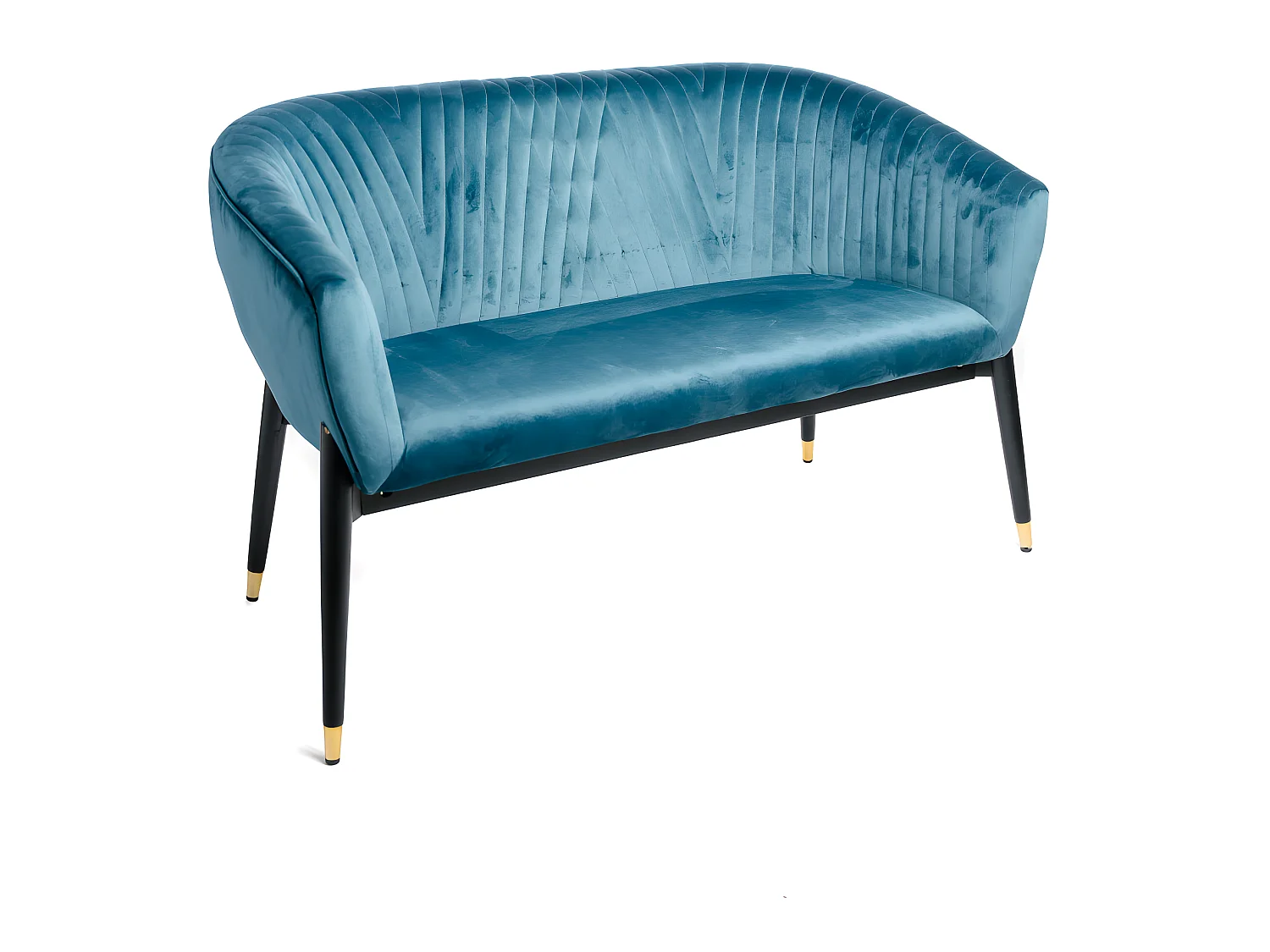 Canapé 2 Places En Velours Bleu Paon Rembourré Design Contemporain 131x67x79cm