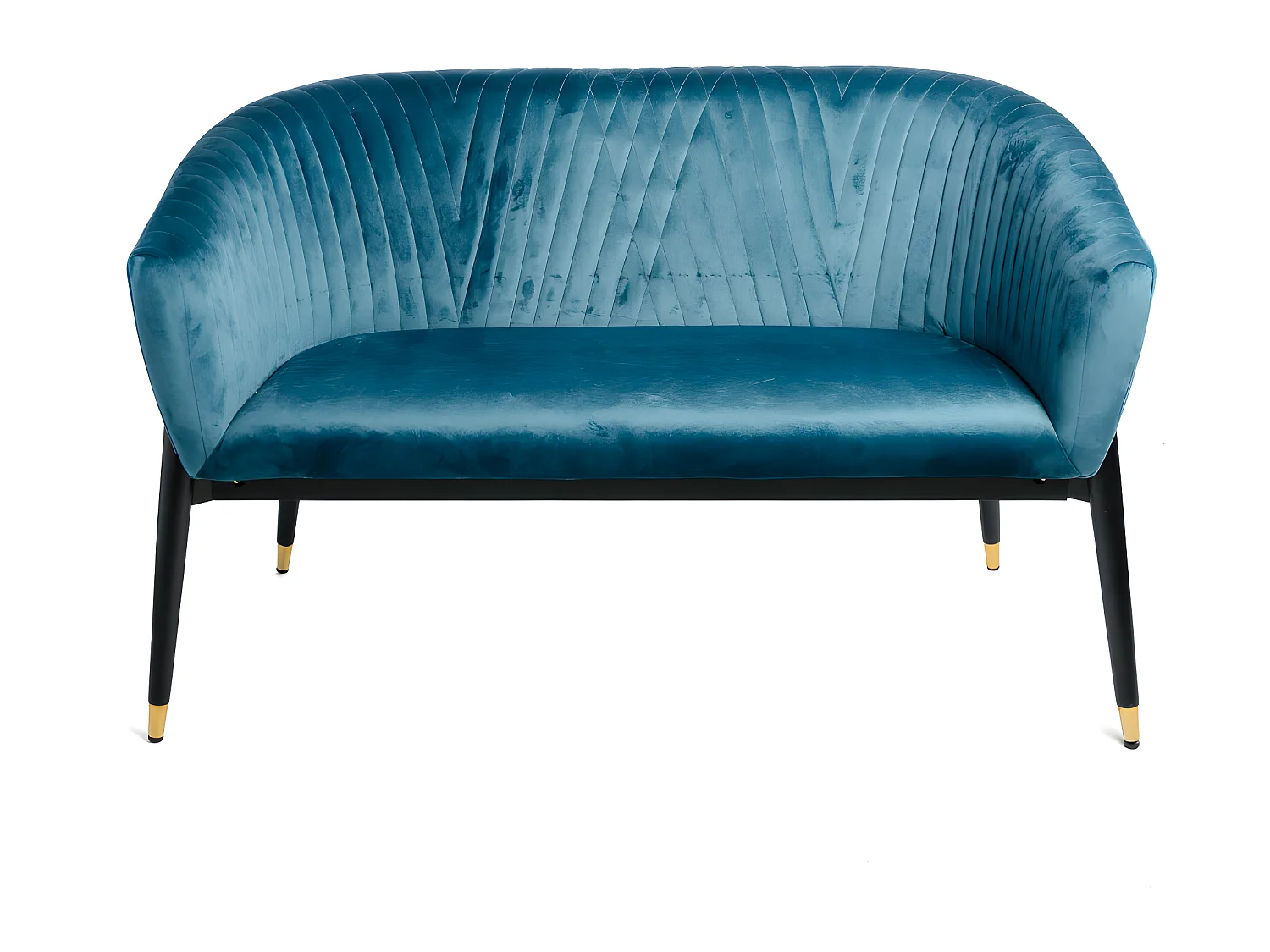 Canapé 2 Places En Velours Bleu Paon Rembourré Design Contemporain 131x67x79cm