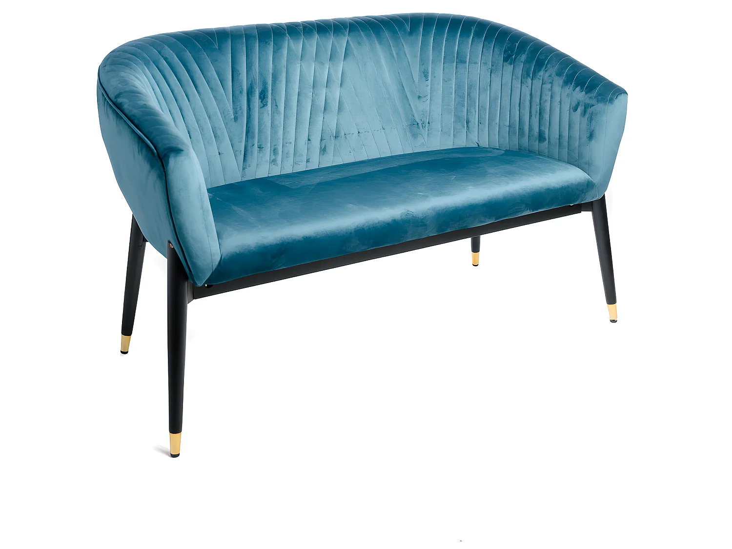 Canapé 2 Places En Velours Bleu Paon Rembourré Design Contemporain 131x67x79cm