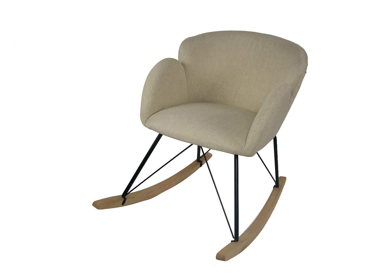 Chaise, Fauteuil À Bascule Tissu Effet Laine Beige Pied En Bois Et Métal 86x62x72cm