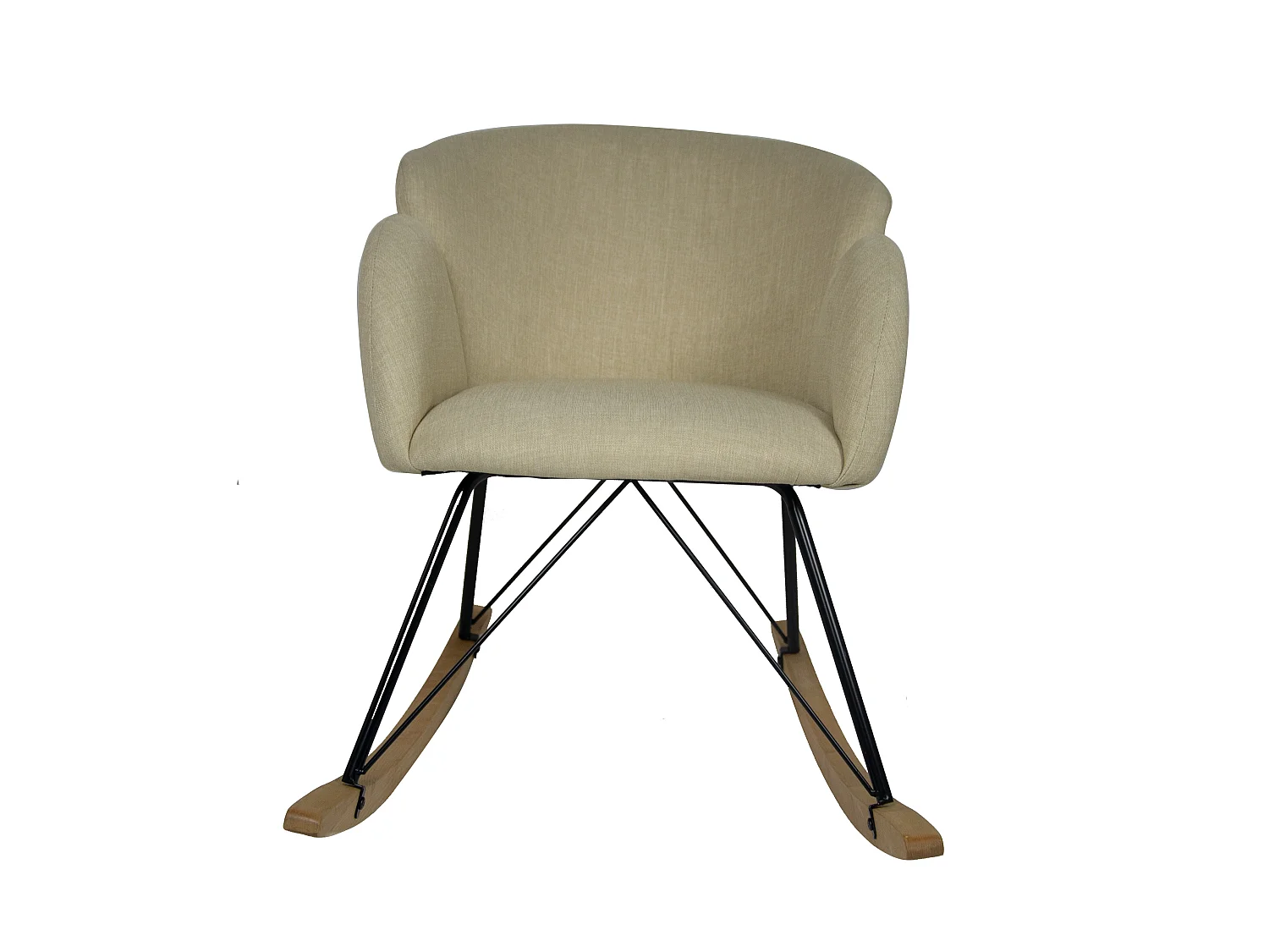 Chaise, Fauteuil À Bascule Tissu Effet Laine Beige Pied En Bois Et Métal 86x62x72cm