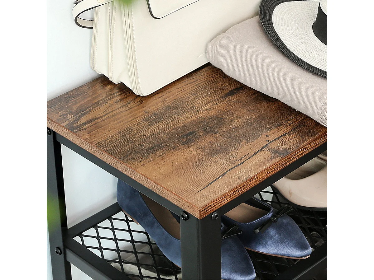 VASAGLE Shoe Bench, Shoe Rack with 2 Shelves, Shoe Organiser, 73 x 30 x 45 cm, Entryway Living Room Hallway, Steel Structure, Industrial Style, Rustic Brown and
