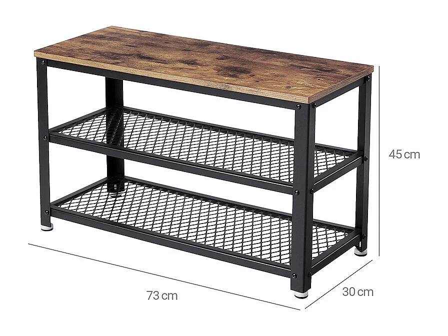 VASAGLE Shoe Bench, Shoe Rack with 2 Shelves, Shoe Organiser, 73 x 30 x 45 cm, Entryway Living Room Hallway, Steel Structure, Industrial Style, Rustic Brown and