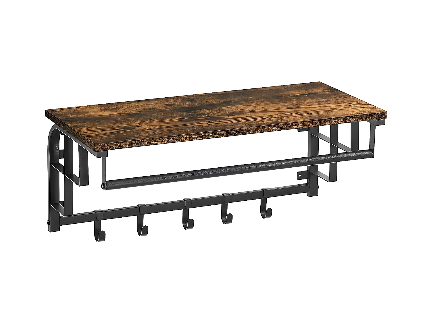 Wandkapstok met 5 verwijderbare haken en stang - L66 cm