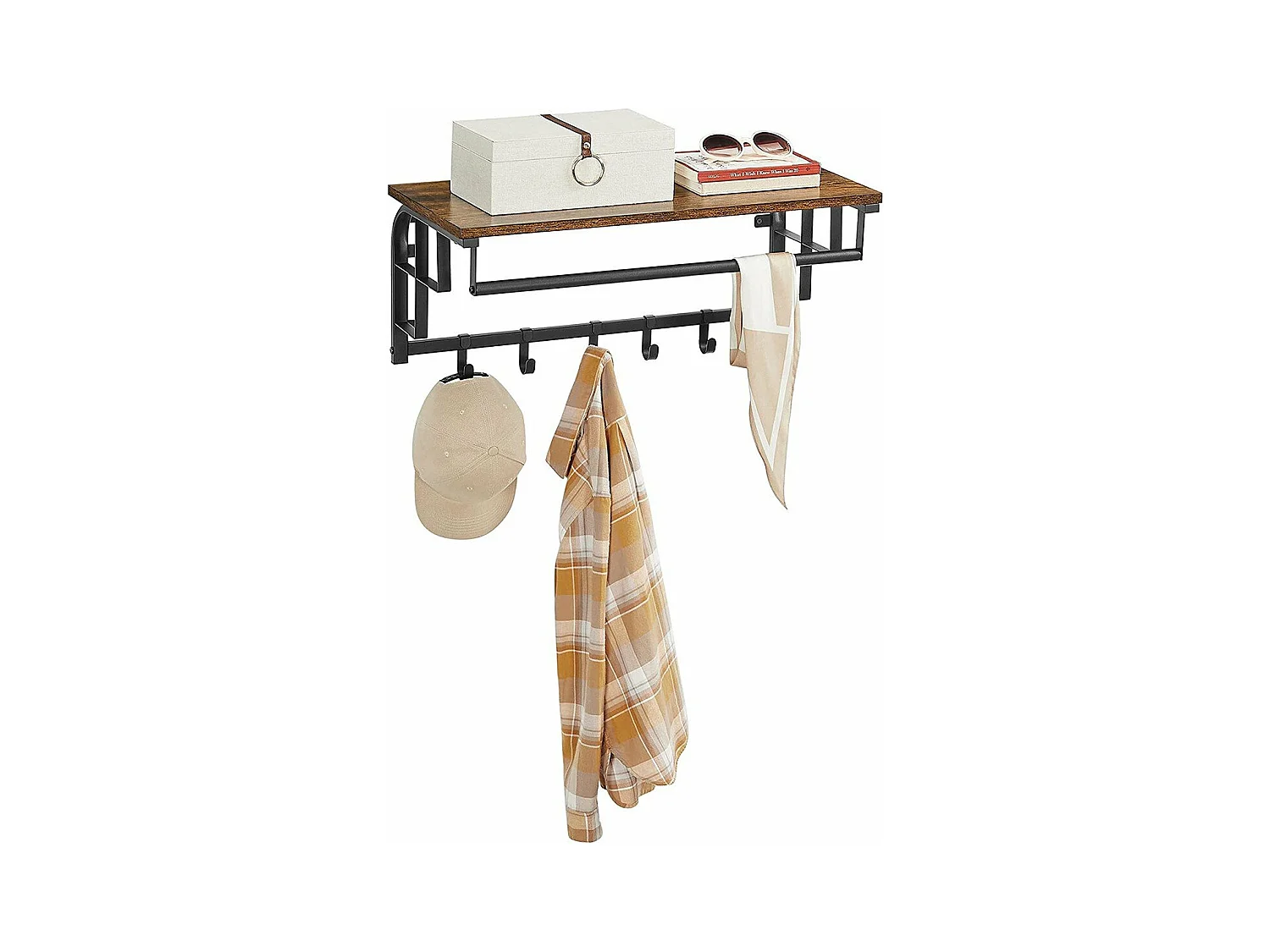 Wandkapstok met 5 verwijderbare haken en stang - L66 cm