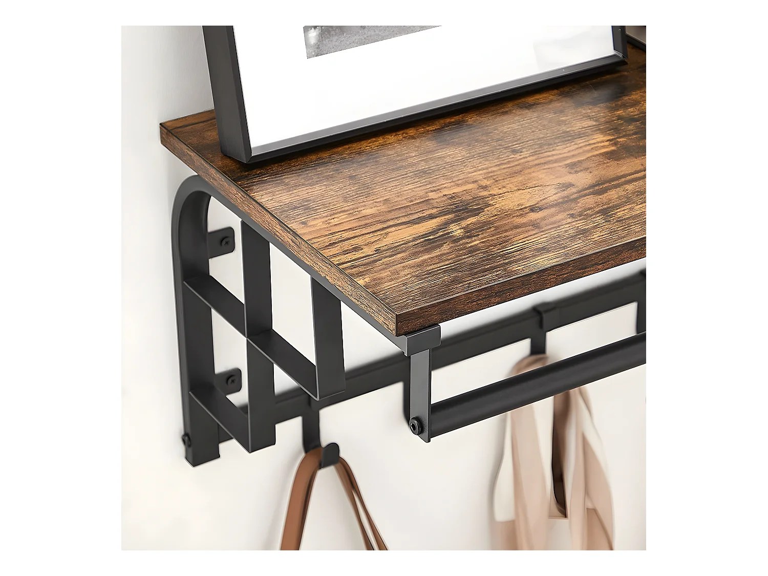 Wandkapstok met 5 verwijderbare haken en stang - L66 cm