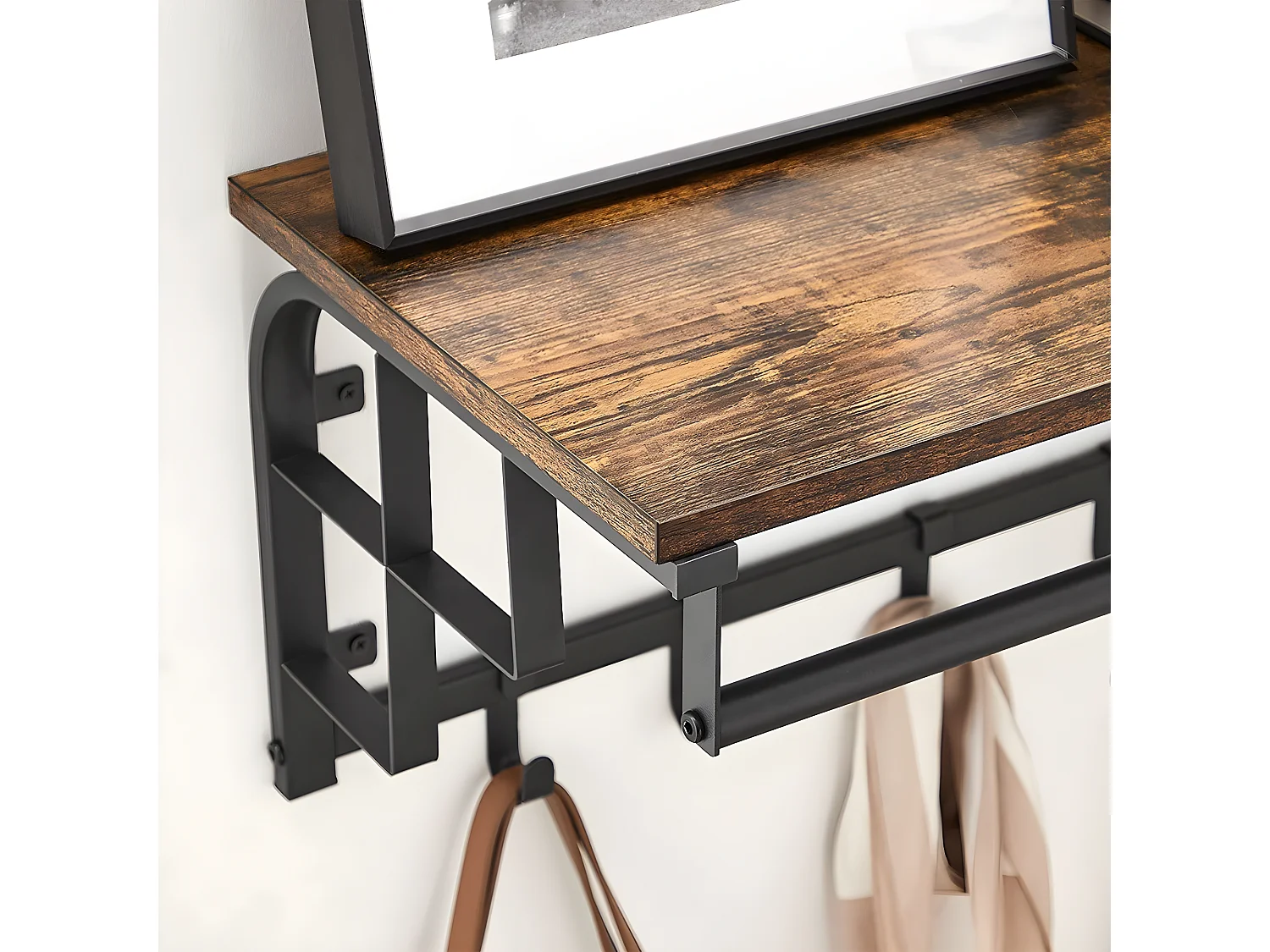 Porte-manteau mural avec 5 crochets amovibles et tringle - L66 cm