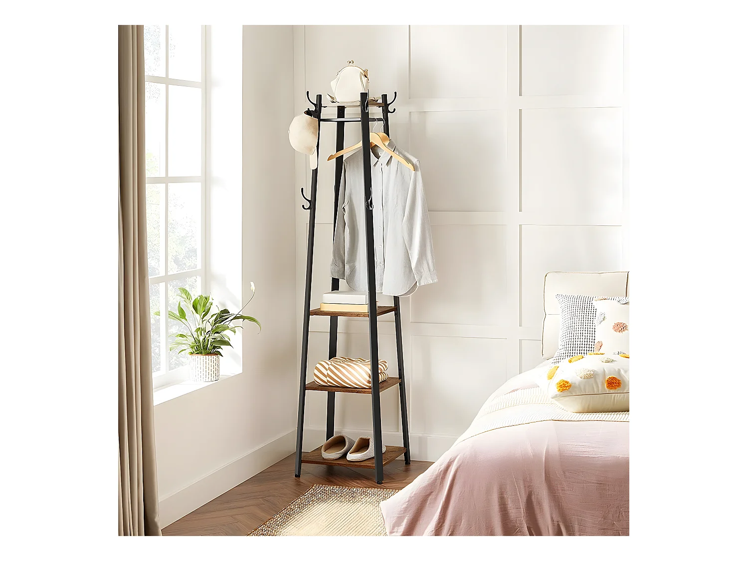 Kapstok met 3 niveaus planken, haken en stangen - H180 cm