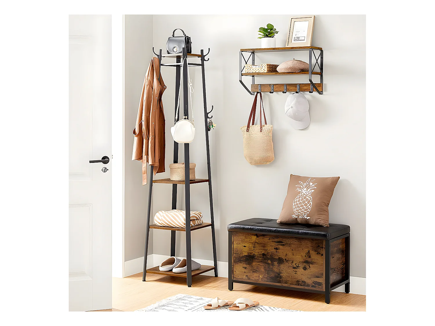 Kapstok met 3 niveaus planken, haken en stangen - H180 cm