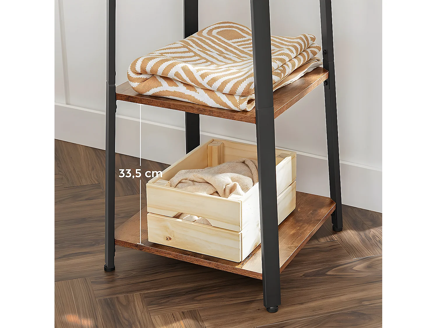 Porte-manteau avec étagères à 3 niveaux, crochets et tringles - H180 cm