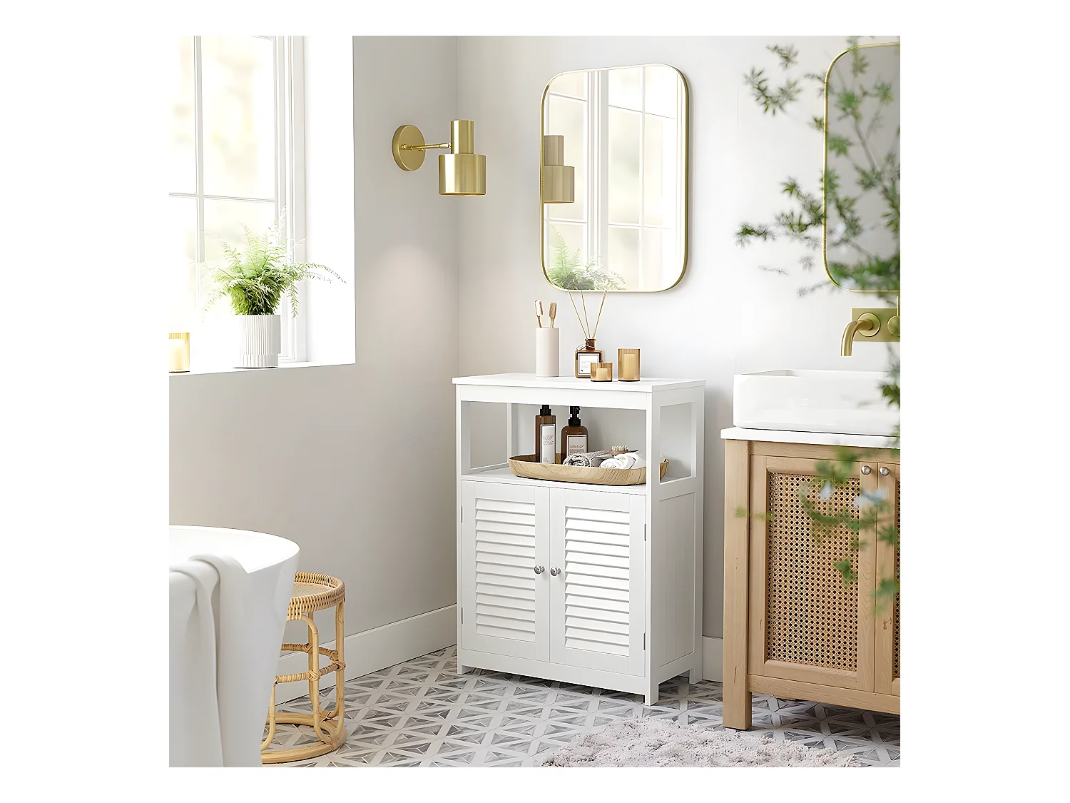 Mobile da bagno bianco 2 ante e 1 nicchia - L60 x H80cm