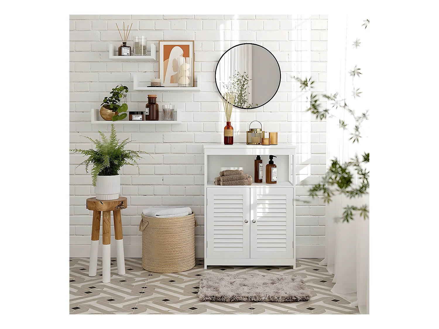 Mobile da bagno bianco 2 ante e 1 nicchia - L60 x H80cm