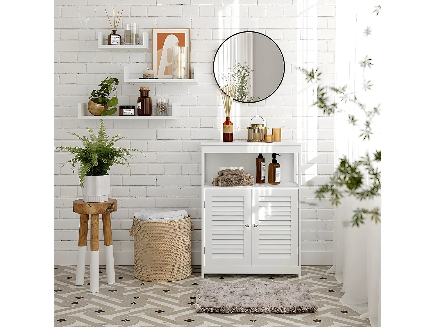 Mobile da bagno bianco 2 ante e 1 nicchia - L60 x H80cm