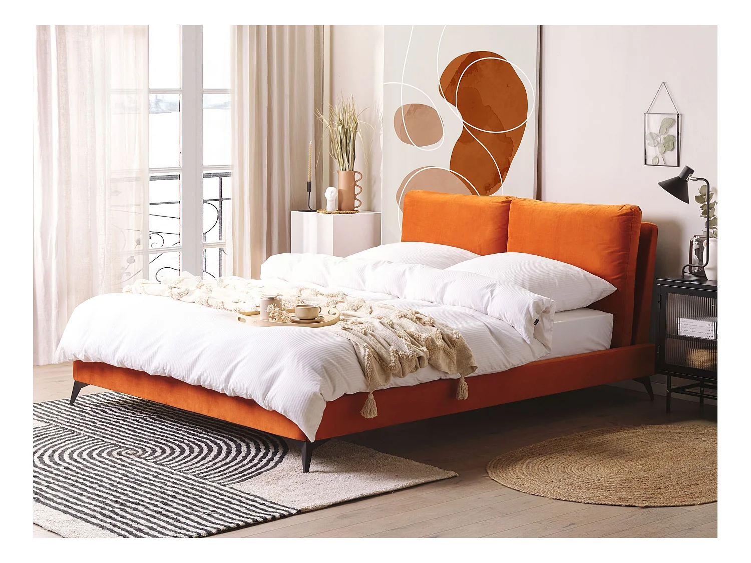 Lit avec sommier Velours MELLE 160 x 200 cm Orange