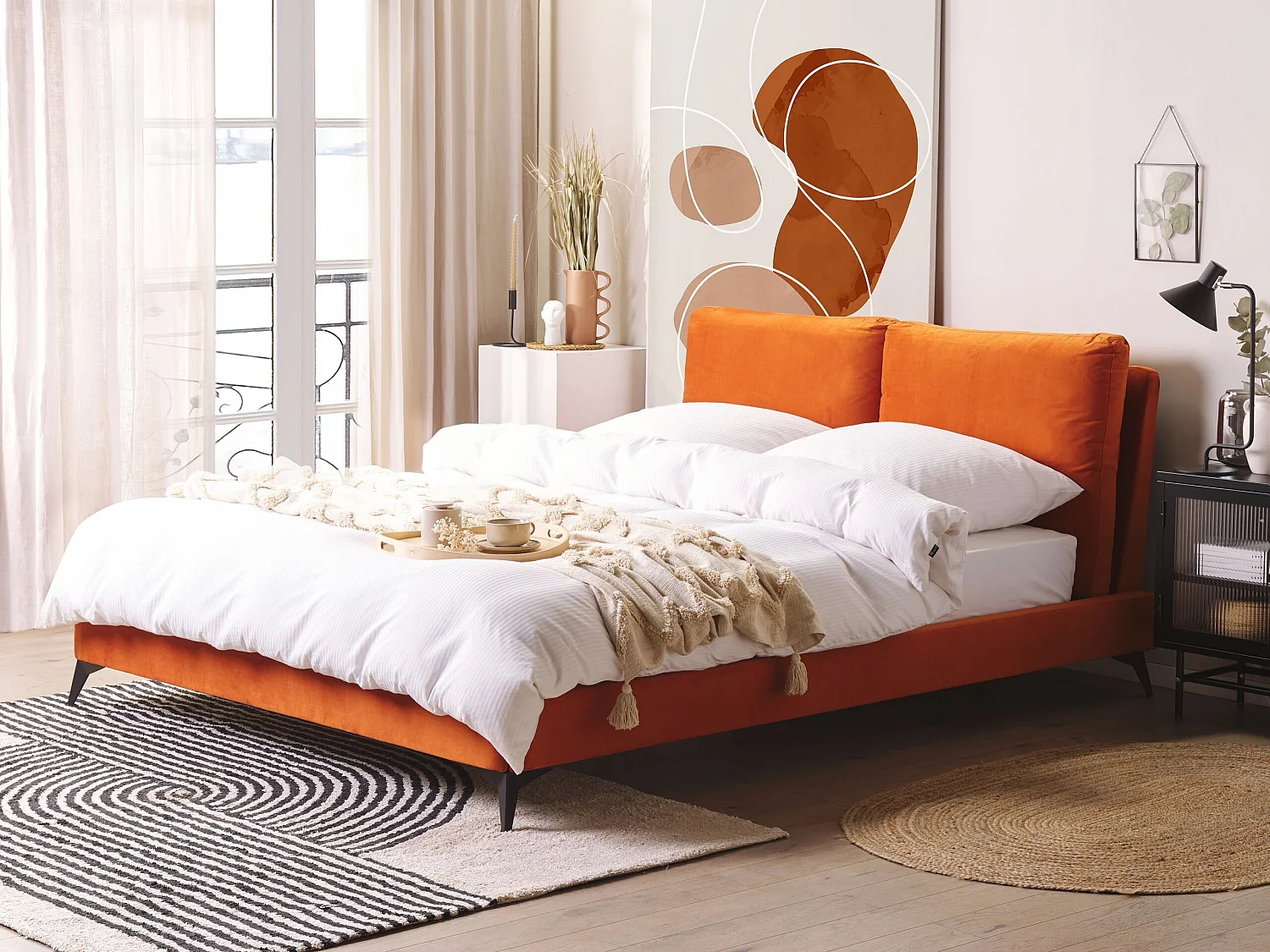 Elegantes Polsterbett in Orange Samtstoff mit Lattenrost 160 x 200 cm Melle