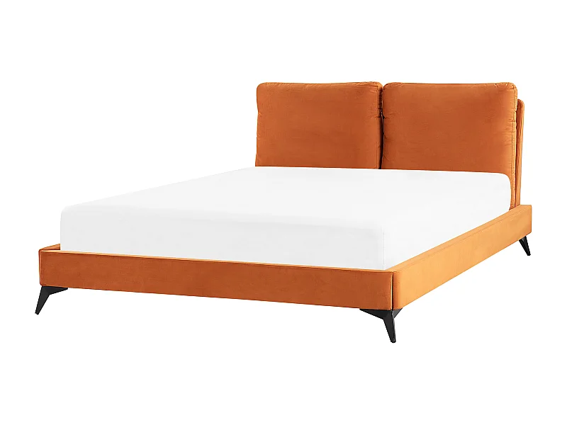 Elegantes Polsterbett in Orange Samtstoff mit Lattenrost 160 x 200 cm Melle