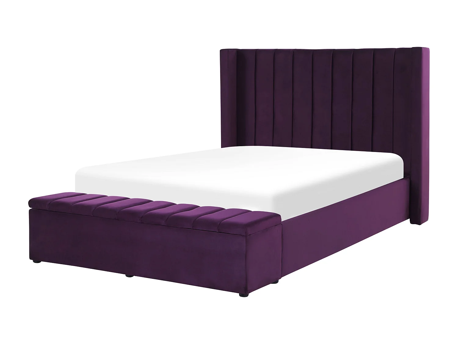 Lit avec banc de rangement Velours NOYERS 140 x 200 cm Pourpre