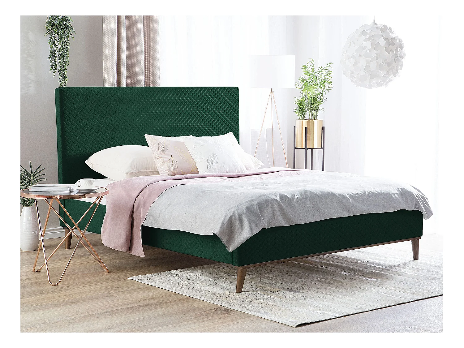 Lit avec sommier Velours BAYONNE 140 x 200 cm Vert foncé