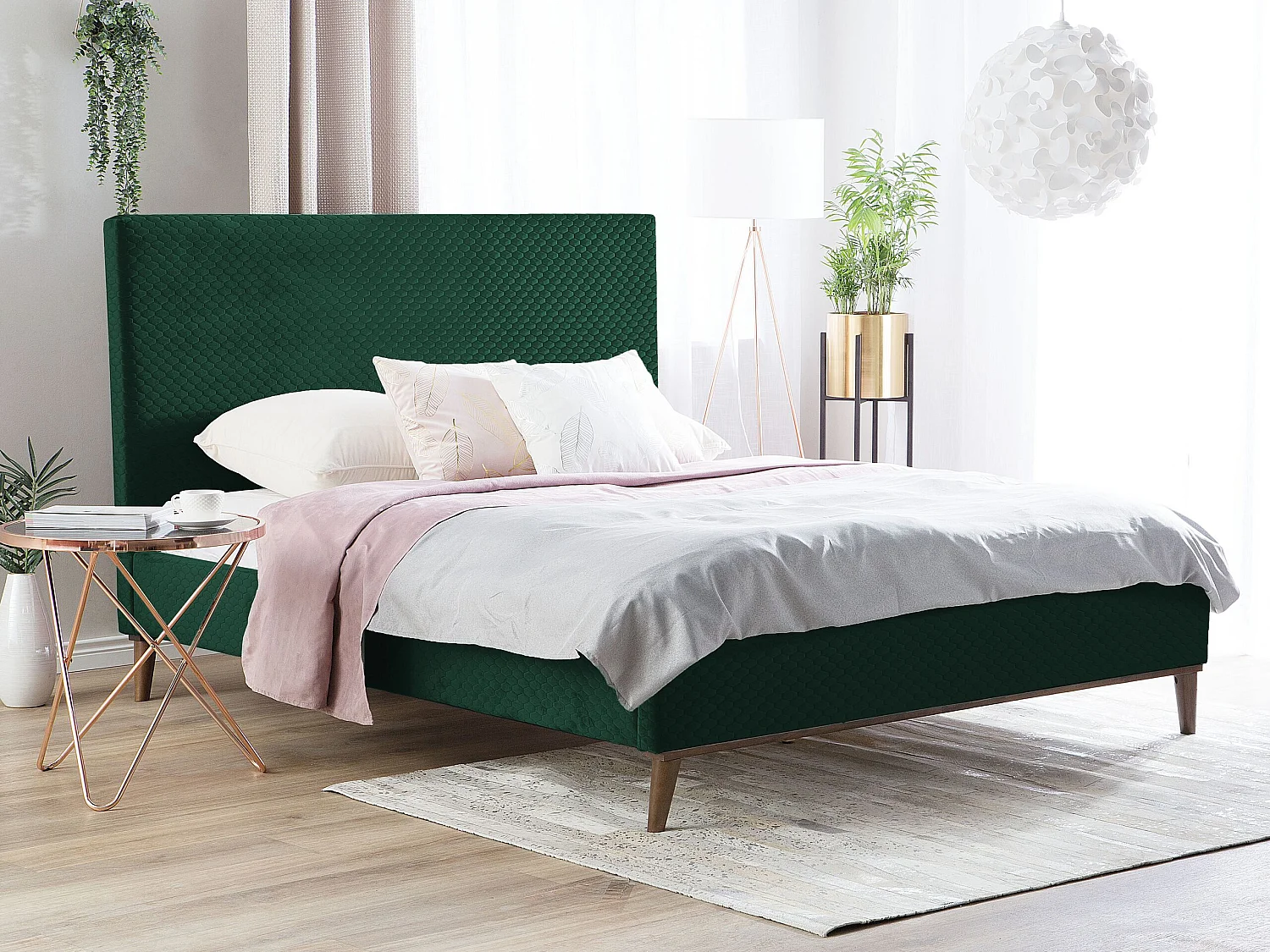 Lit avec sommier Velours BAYONNE 140 x 200 cm Vert foncé