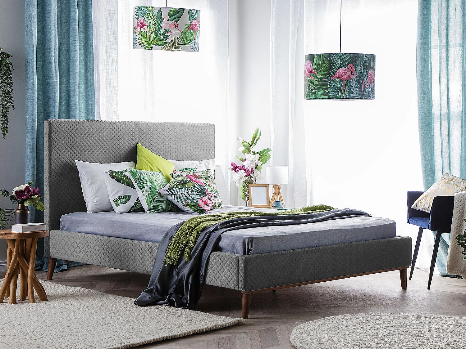 Bed Fluweel BAYONNE 140 x 200 cm Lichtgrijs