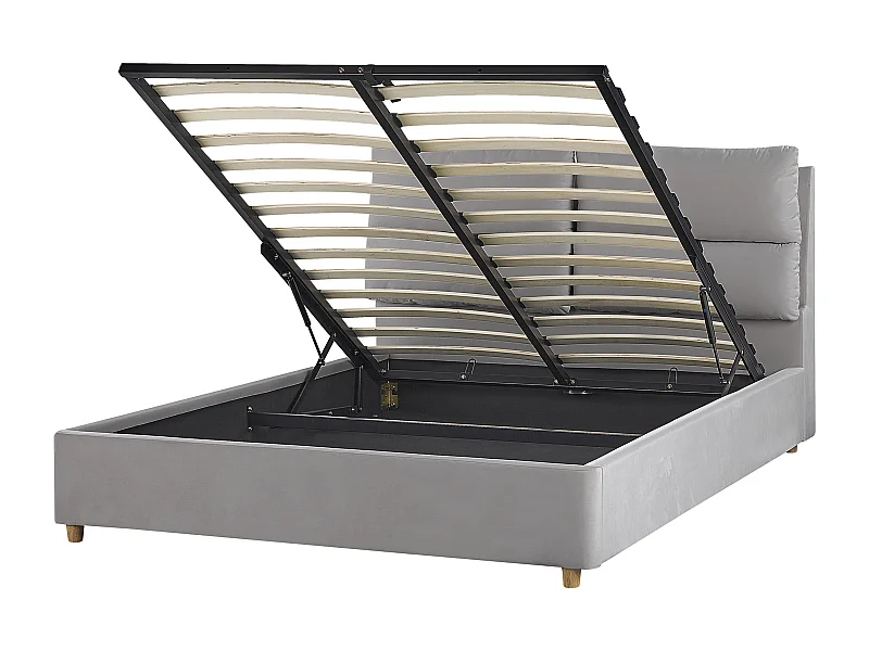 Lit ottoman Velours BATILLY 140 x 200 cm Gris clair
