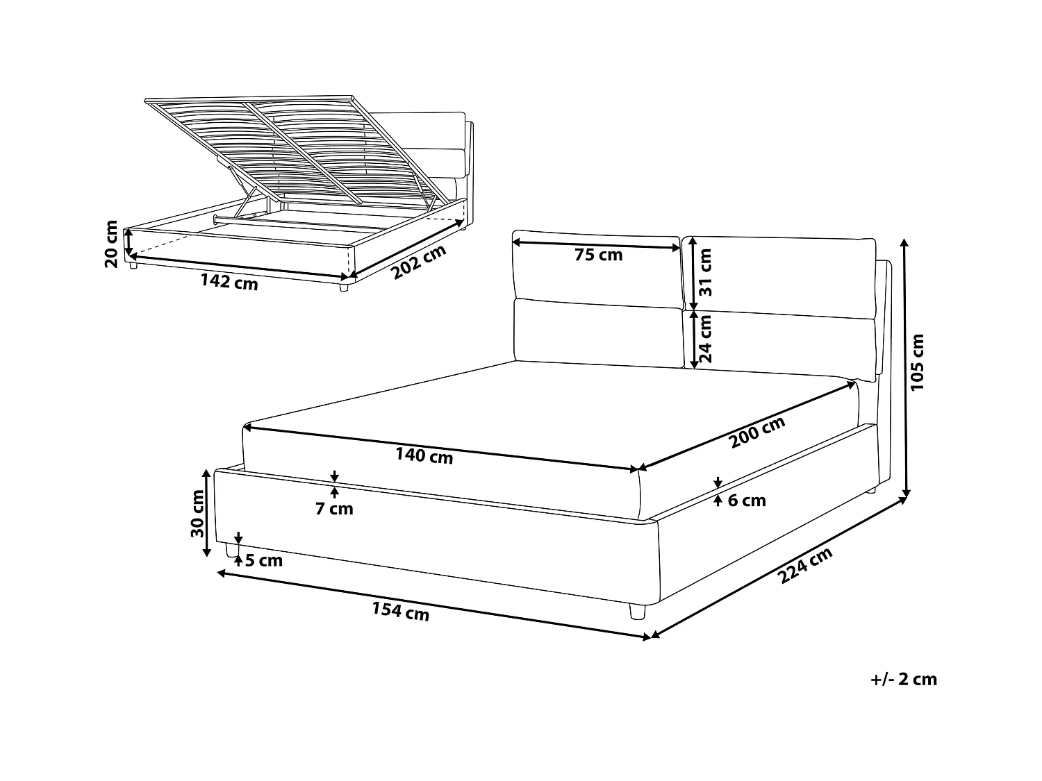 Lit ottoman Velours BATILLY 140 x 200 cm Gris clair