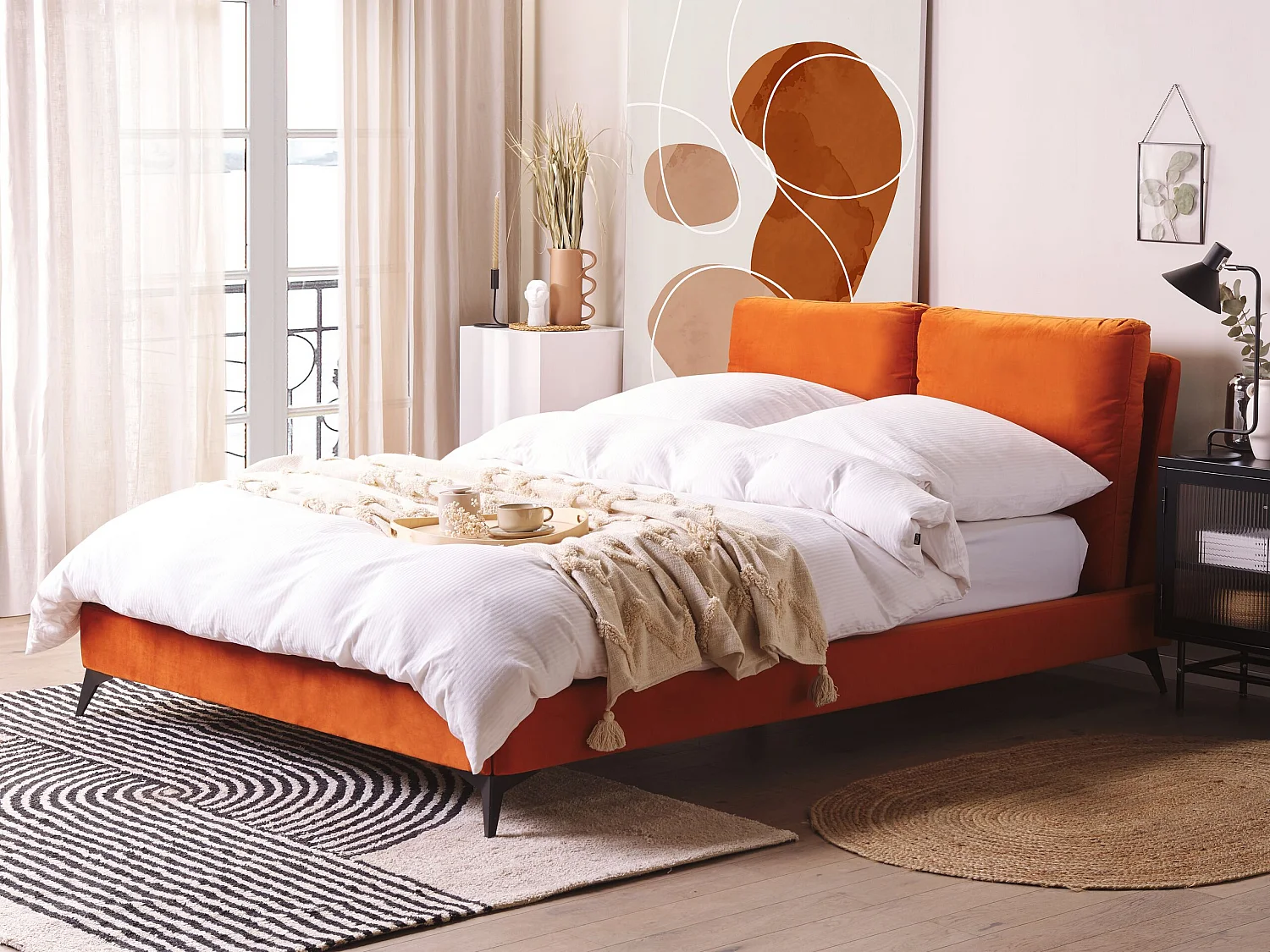 Lit avec sommier Velours MELLE 140 x 200 cm Orange