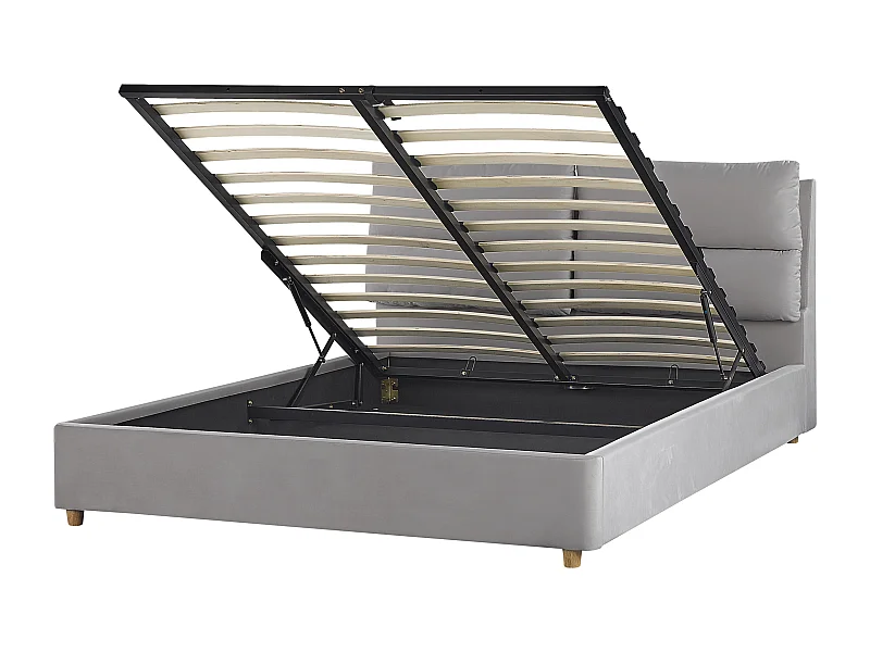 Doppelbett in Hellgrau Samtstoff Bettkasten Lattenrost 160 x 200 cm Batilly