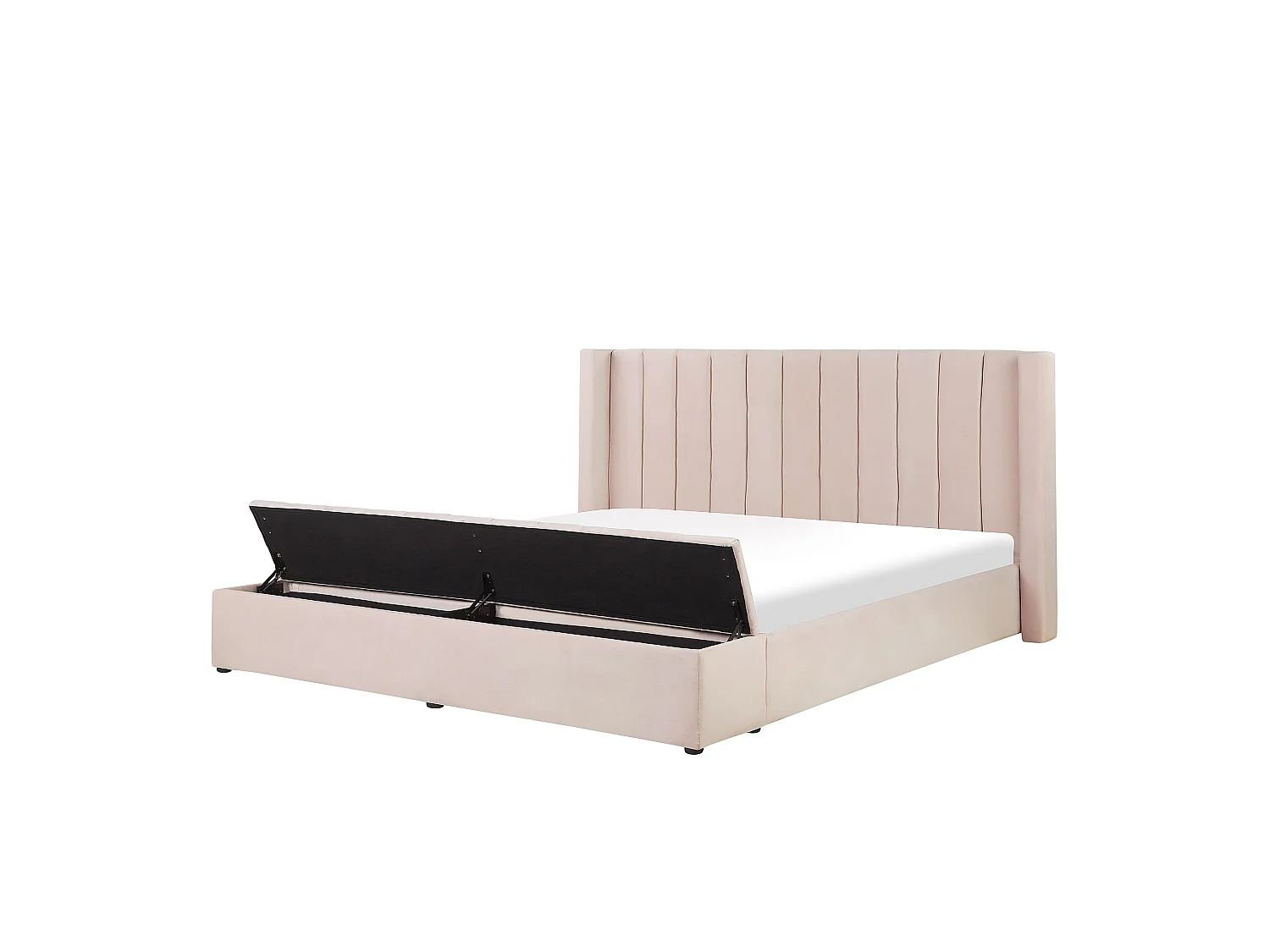 Lit avec banc de rangement Velours NOYERS 180 x 200 cm Rose pastel