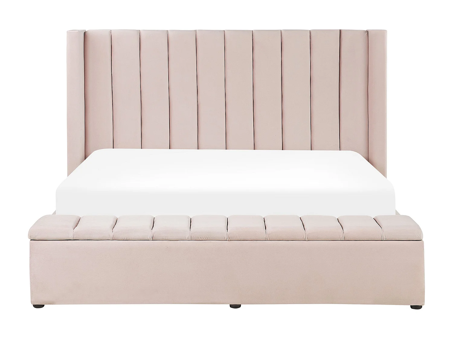 Lit avec banc de rangement Velours NOYERS 180 x 200 cm Rose pastel