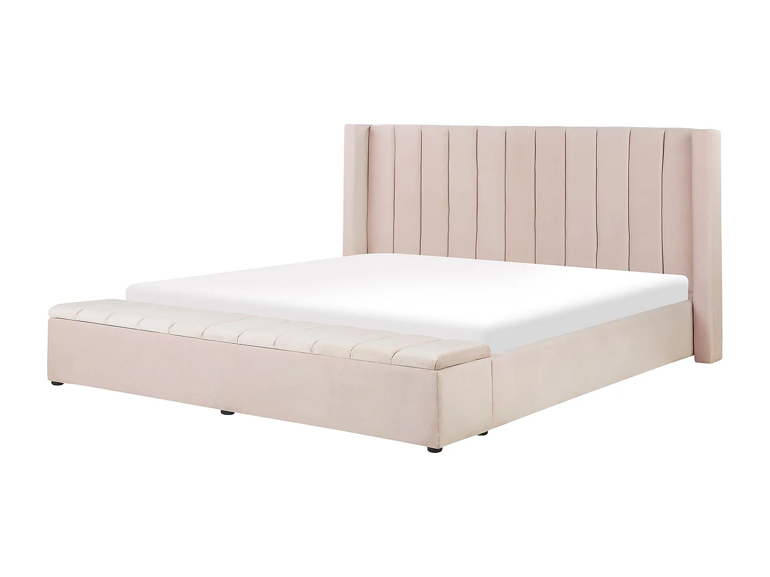 Cama com banco de arrumação Veludo NOYERS 180 x 200 cm Rosa pastel
