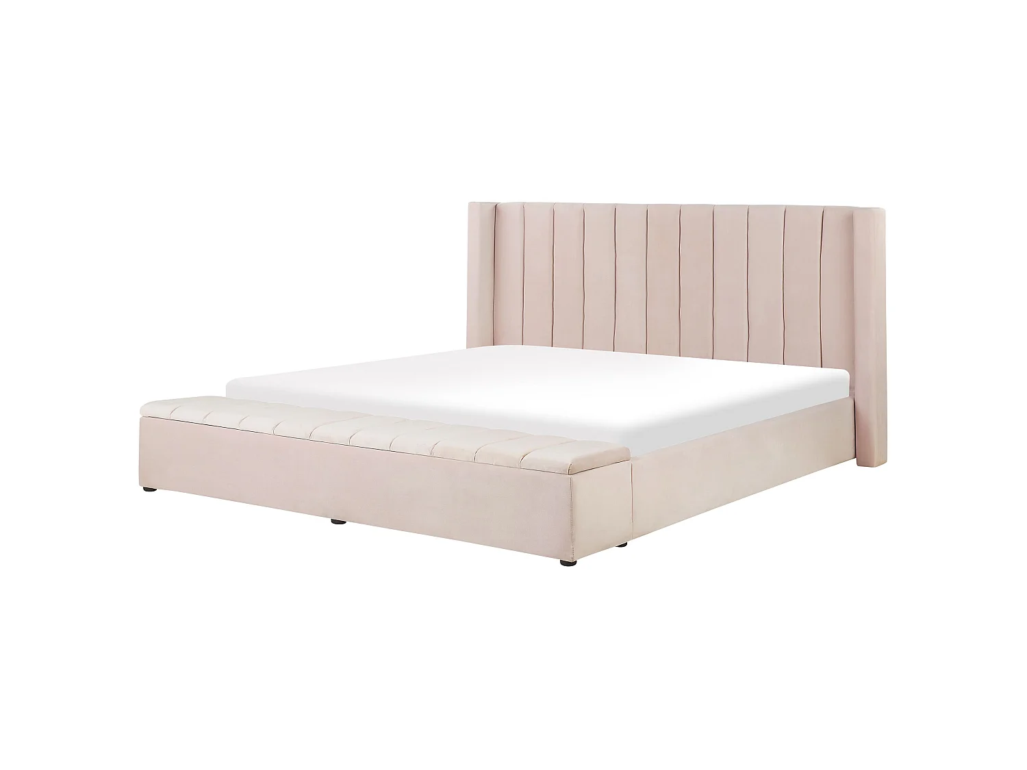 Lit avec banc de rangement Velours NOYERS 180 x 200 cm Rose pastel