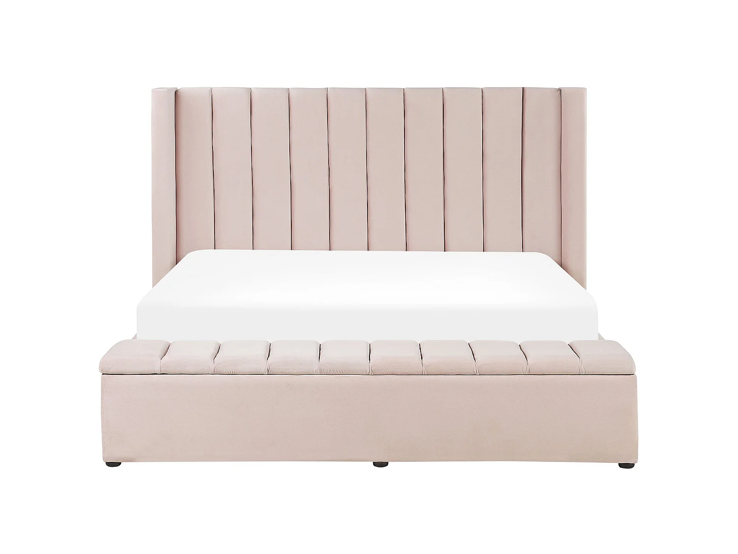 Lit avec banc de rangement Velours NOYERS 180 x 200 cm Rose pastel