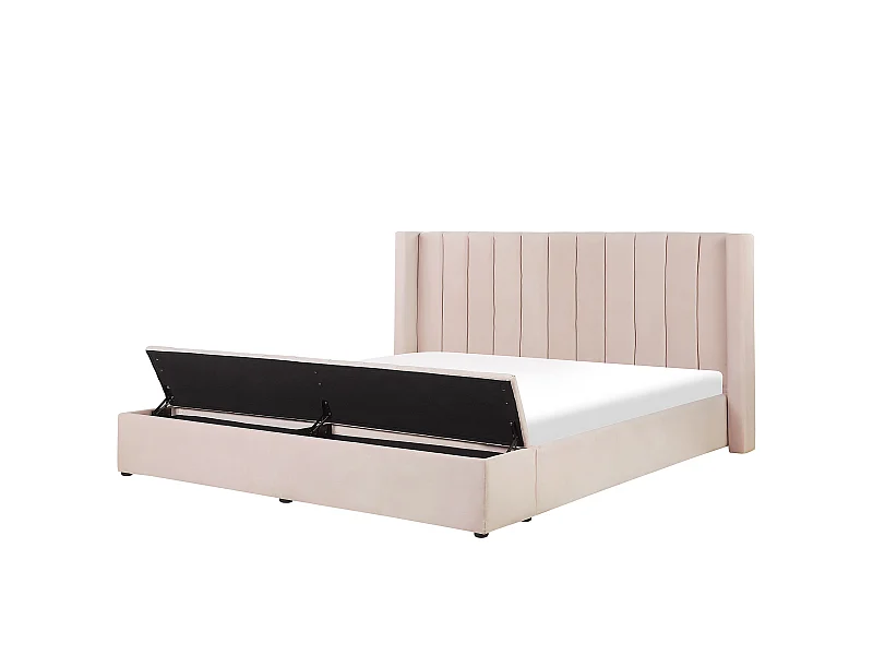 Lit avec banc de rangement Velours NOYERS 180 x 200 cm Rose pastel