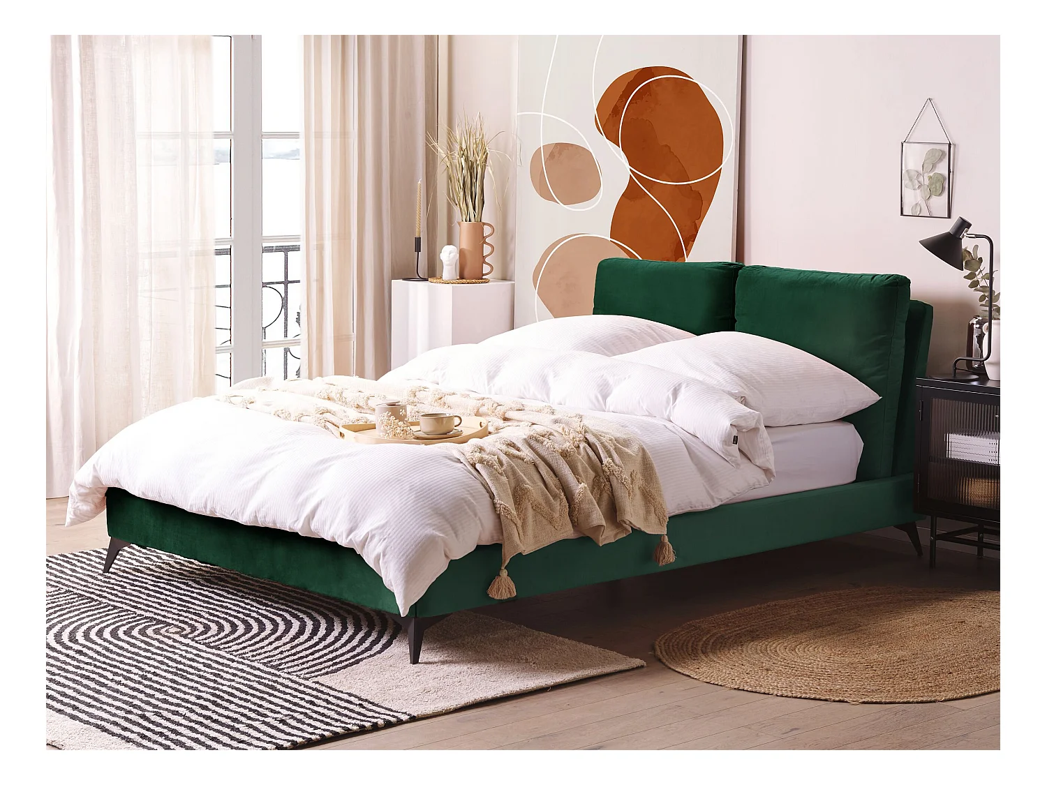 Bed Fluweel MELLE 140 x 200 cm Smaragdgroen