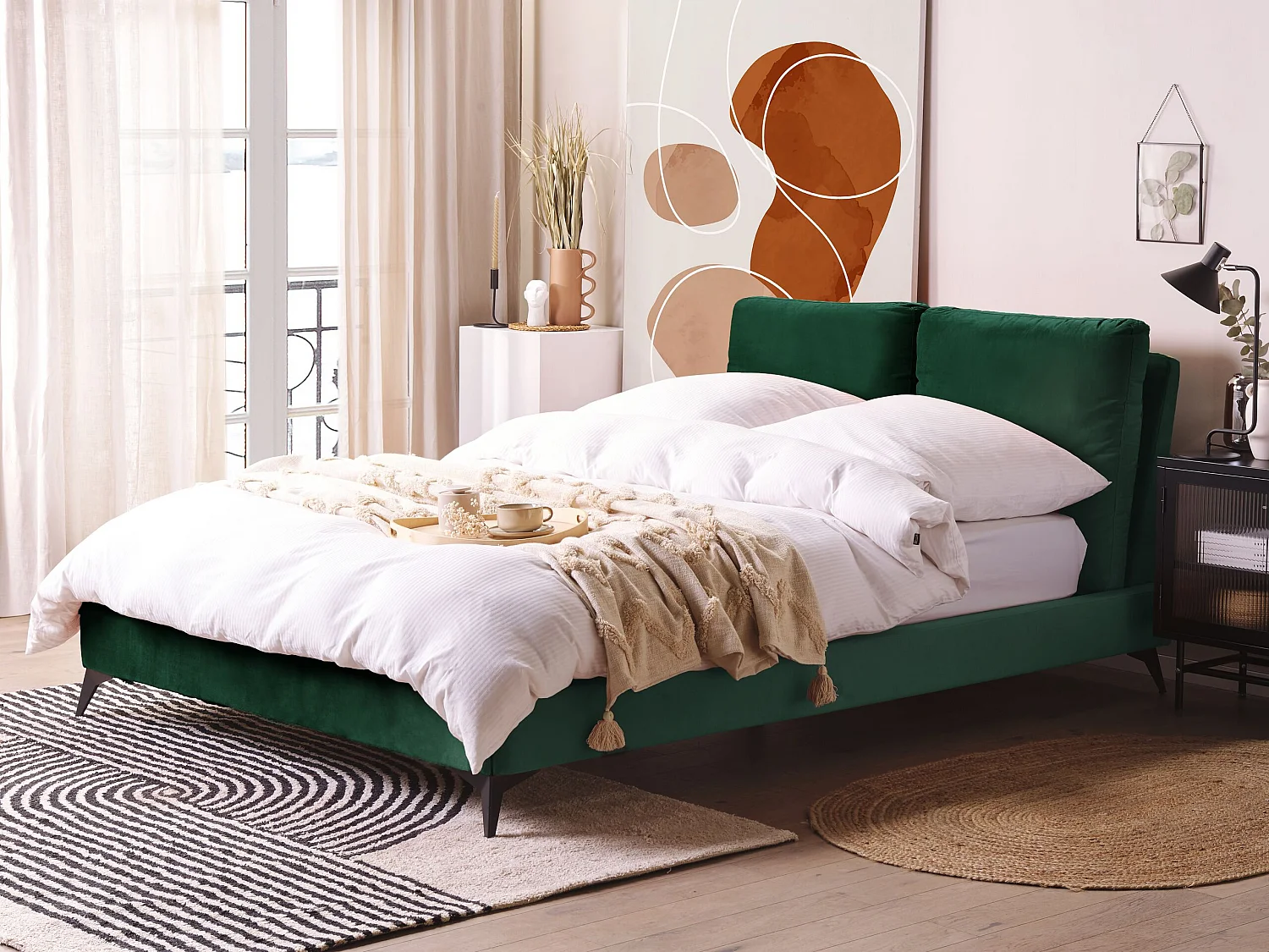 Lit avec sommier Velours MELLE 140 x 200 cm Vert émeraude