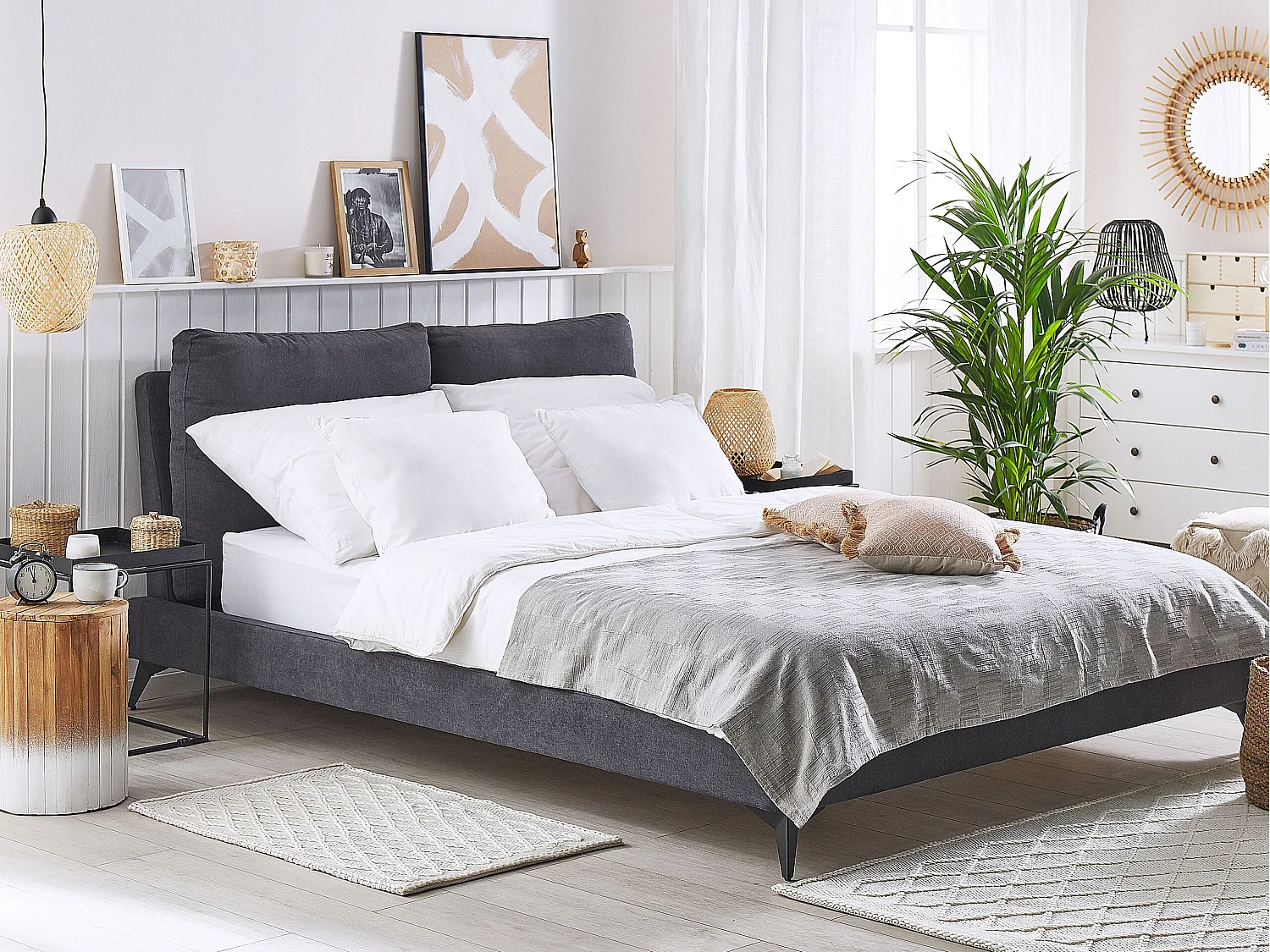 Bed Fluweel MELLE 140 x 200 cm Donkergrijs