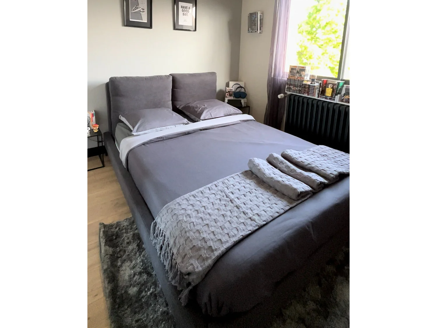 Lit avec sommier Velours MELLE 140 x 200 cm Gris foncé
