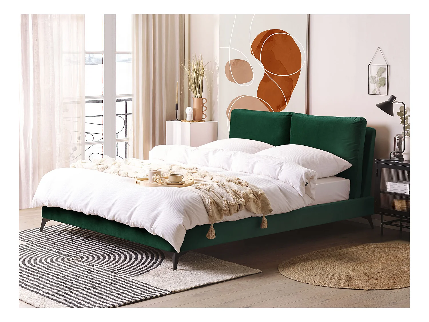 Lit avec sommier Velours MELLE 160 x 200 cm Vert émeraude